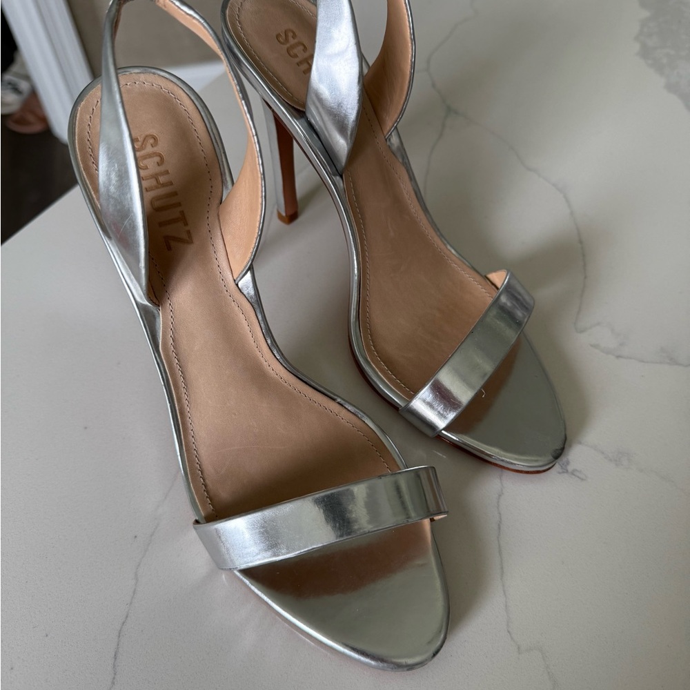 SCHUTZ Metallic Silver Heels